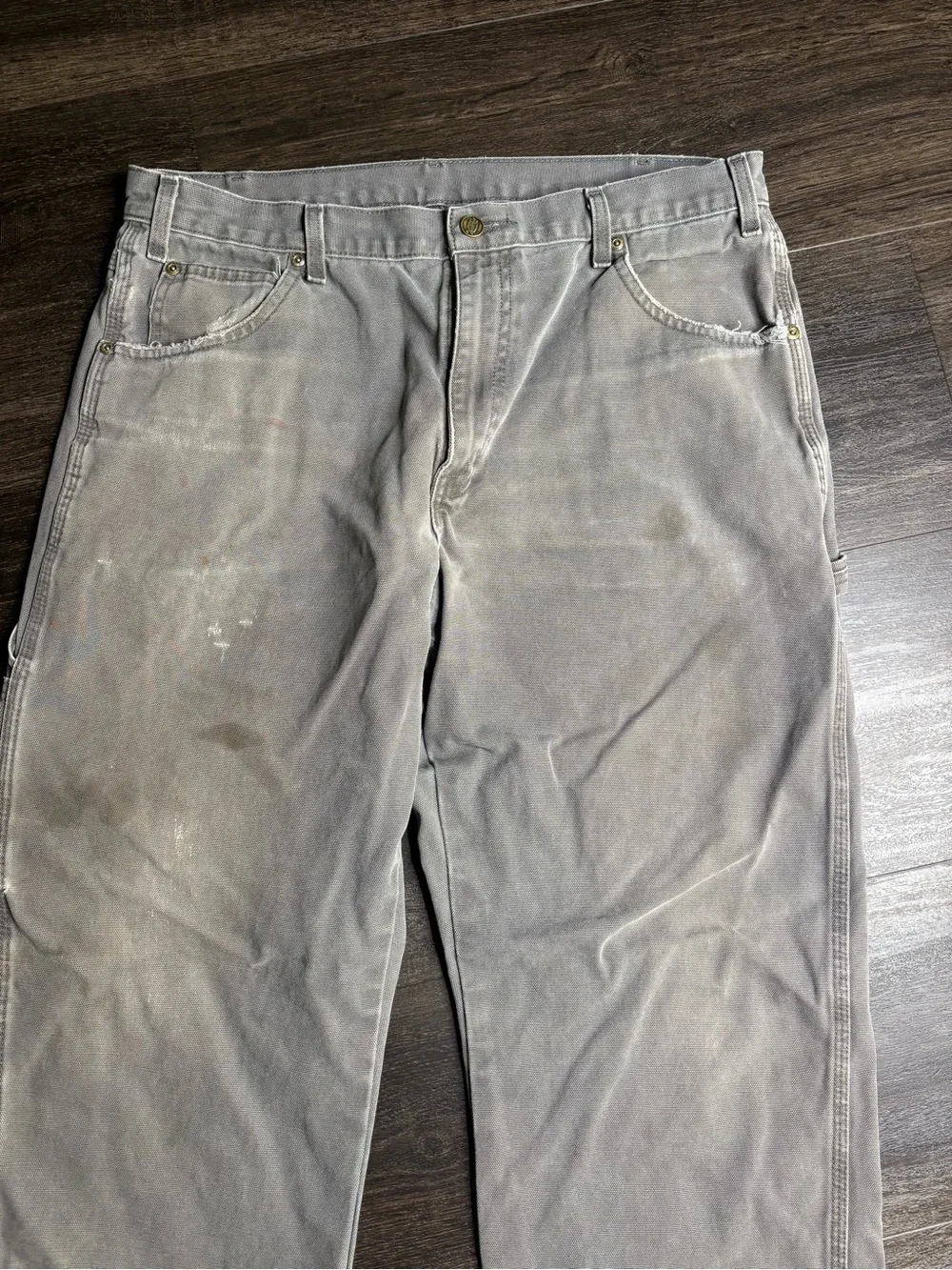 Vintage Dickies Carpenter Pants Mens 36x30 Gray Faded Distressed Heavy Canvas